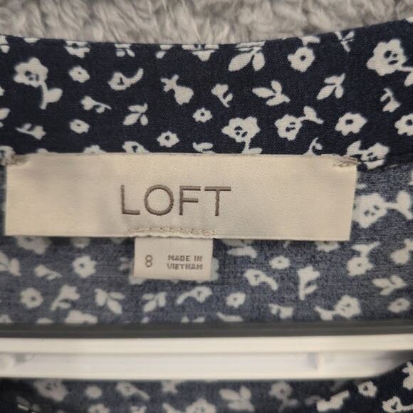 Loft A Line Button Down Dress Navy Blue Floral Size 8 Short Sleeve Casual Short - Picture 3 of 11